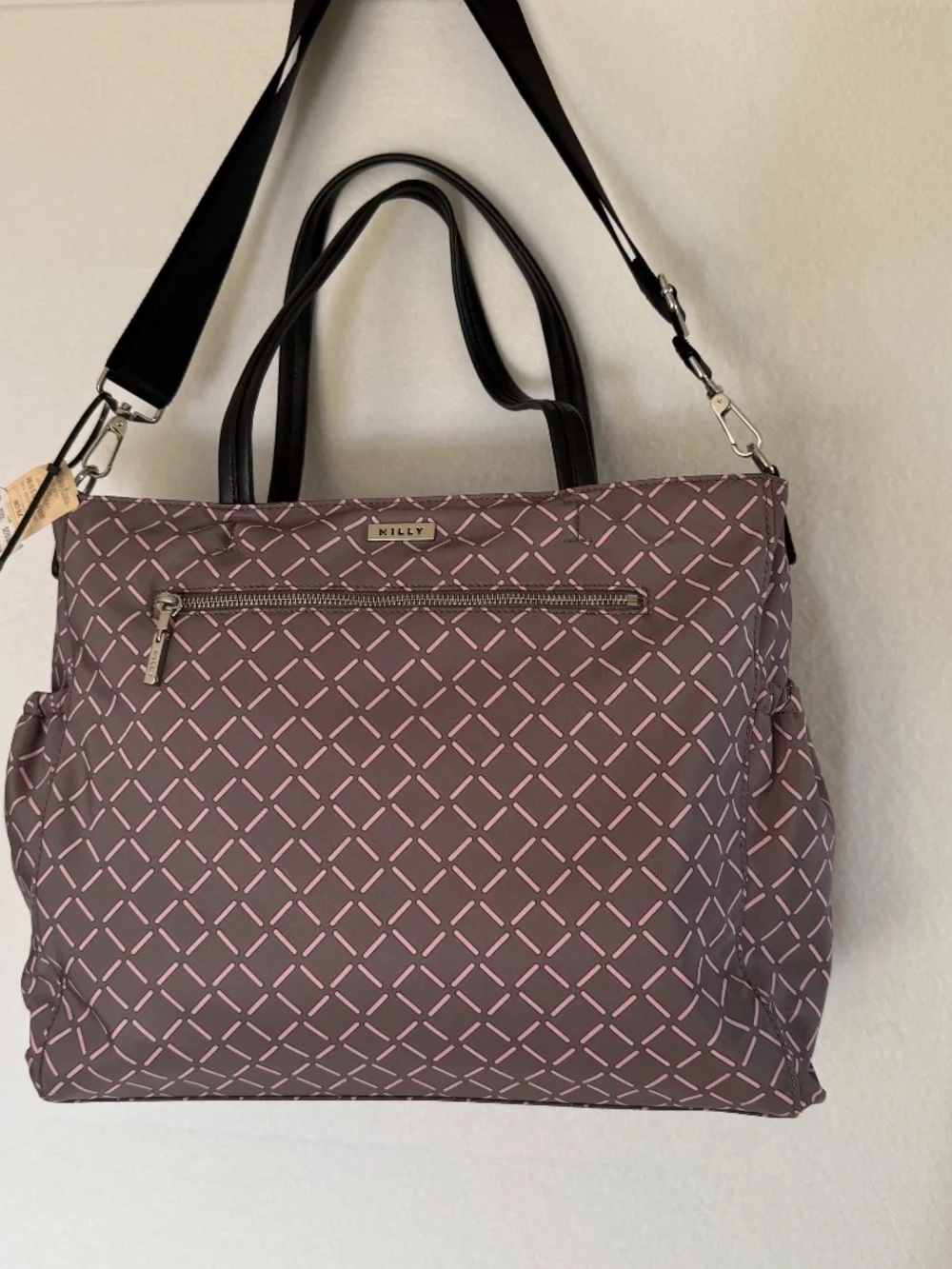 NWT Milly Luxe Baby Diaper Bag with Changing Pad in Gray and Pink